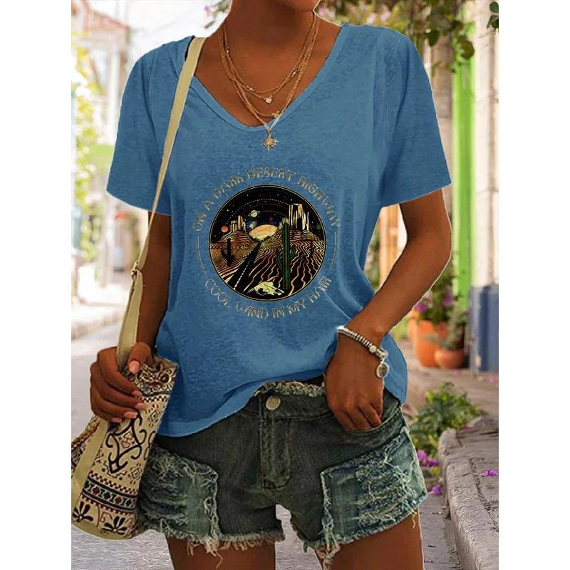 Summer V-neck 3D Printed Top Fashionable Casual Short Sleeved Women's T-shirts