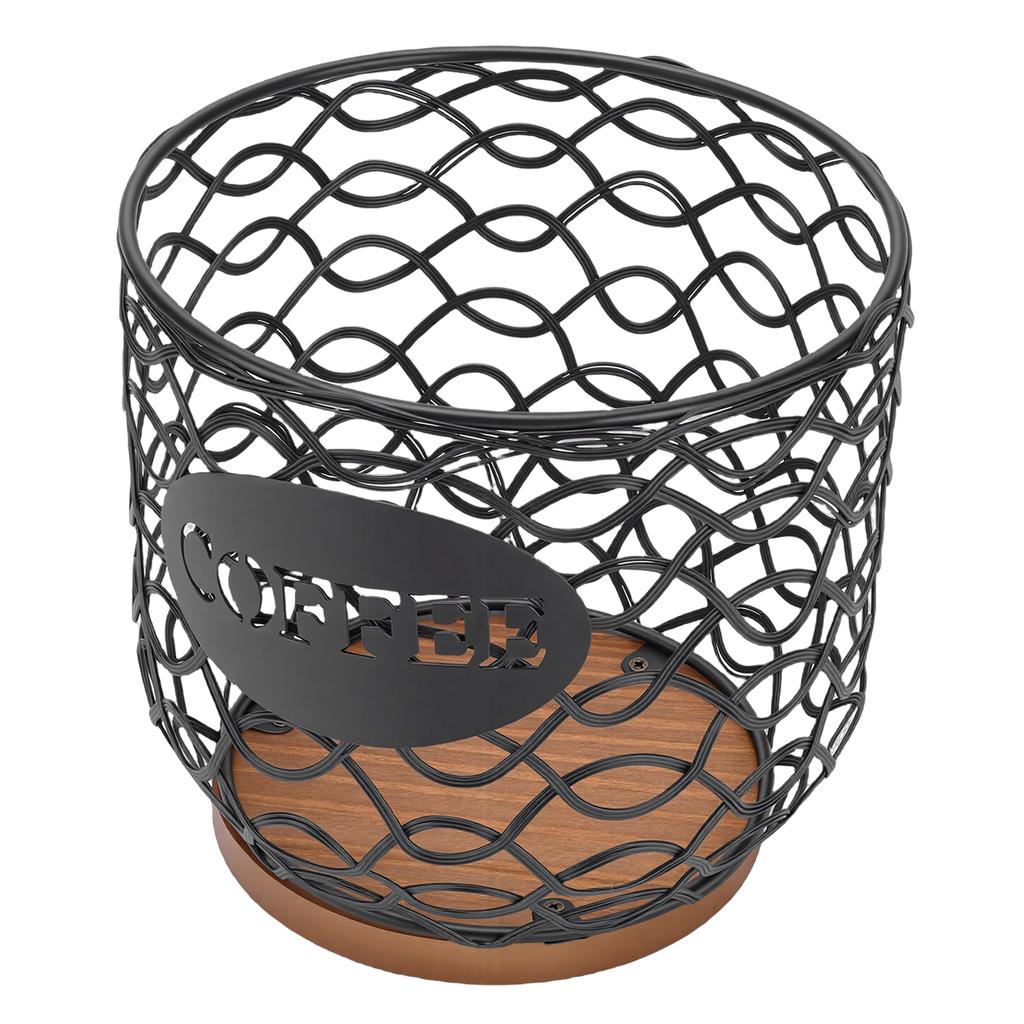 Coffee Pod Holder Versatile Coffee Capsule Storage Basket with Wood Base for Teabags Sugar Packets