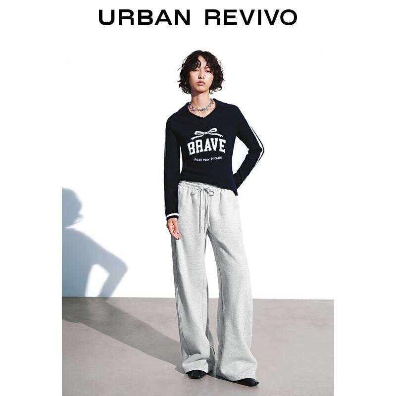 UR Women's 2025 Winter Casual Color-block Letter V-neck Knit Top