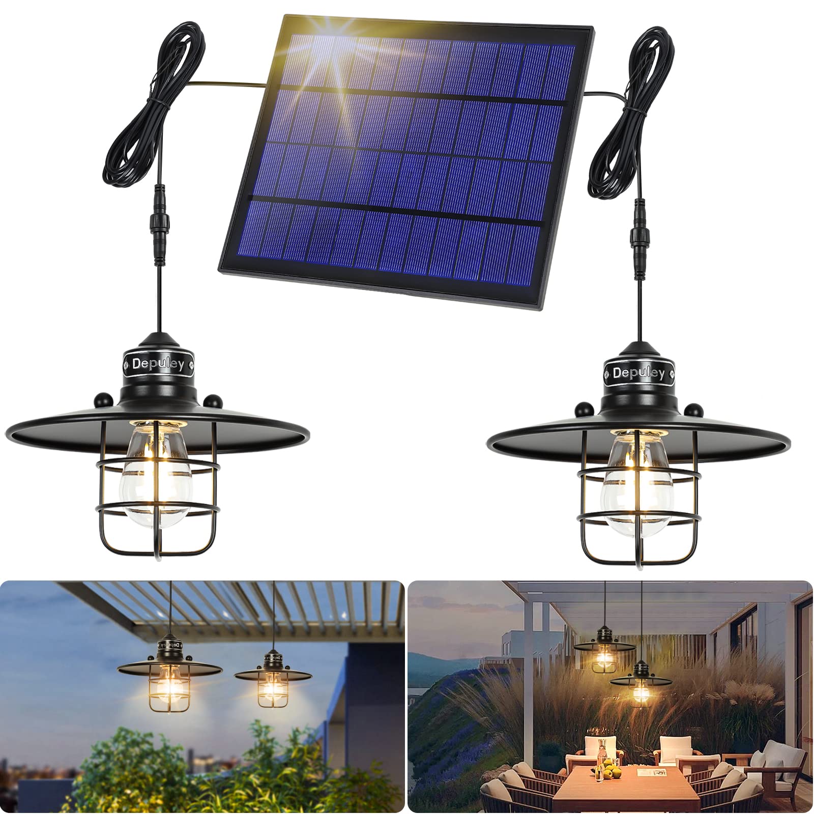 

Depuley Solar Pendant Lights 2 Lamps, Split Panel, Auto On/Off, E26, IP65 синий