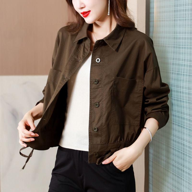 Women's Coffee-Colored Lightweight Outerwear Korean-Style Loose Elegant Casual Short Long-Sleeve Top for Spring