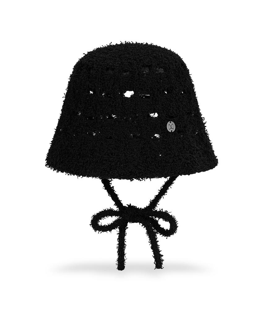 Bajal Va Curved Oval Metallic Knit Punching Bucket Hat Black