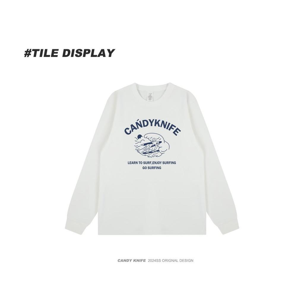 2024 Trendy Retro Hip Hop Letter Print Cuffed Sleeve Long T-Shirt