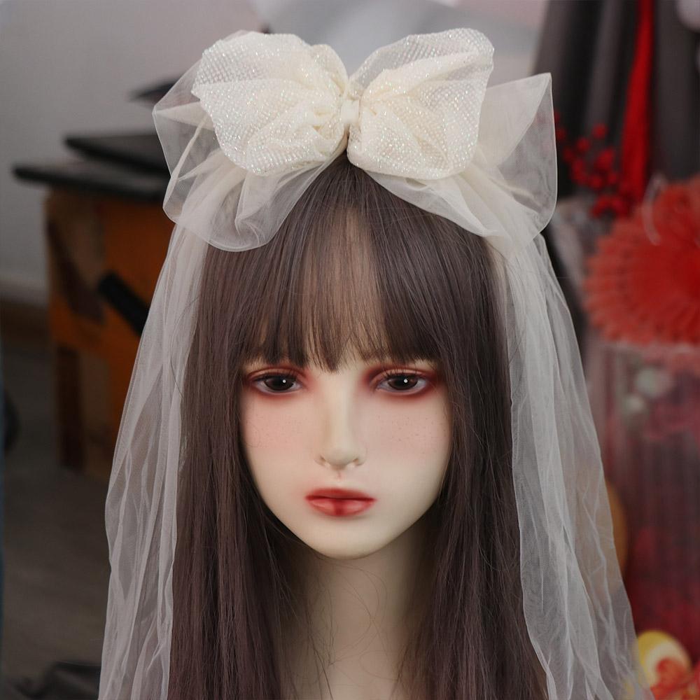 Creative Mesh Bow Headband Soft Birthday Photograph Prop Hair Hoop White Veil Hairband  Girls