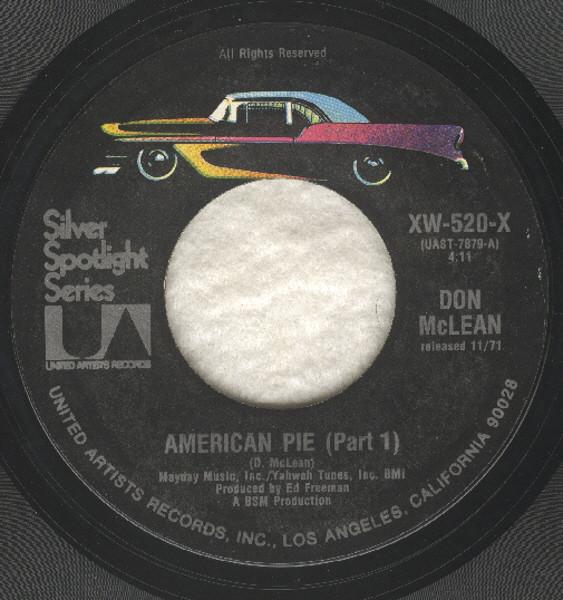 

7inch Record DON MCLEAN - American Pie XW520X United Artists 1974 US Rock Used