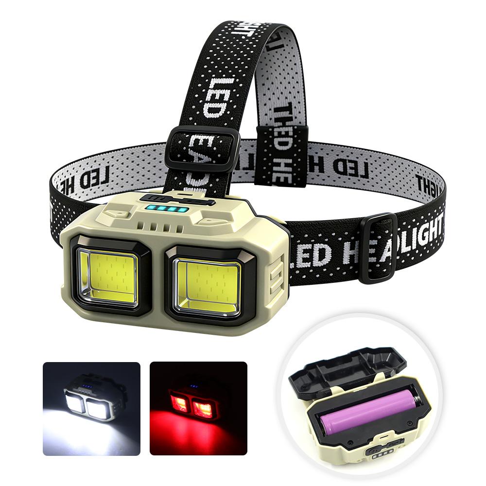 Powerful COB LED Headlamp Waterproof USB C Rechargeable Head Flashlight 18650 EDC Head Torch for Outdoors Hiking Fishing Camping