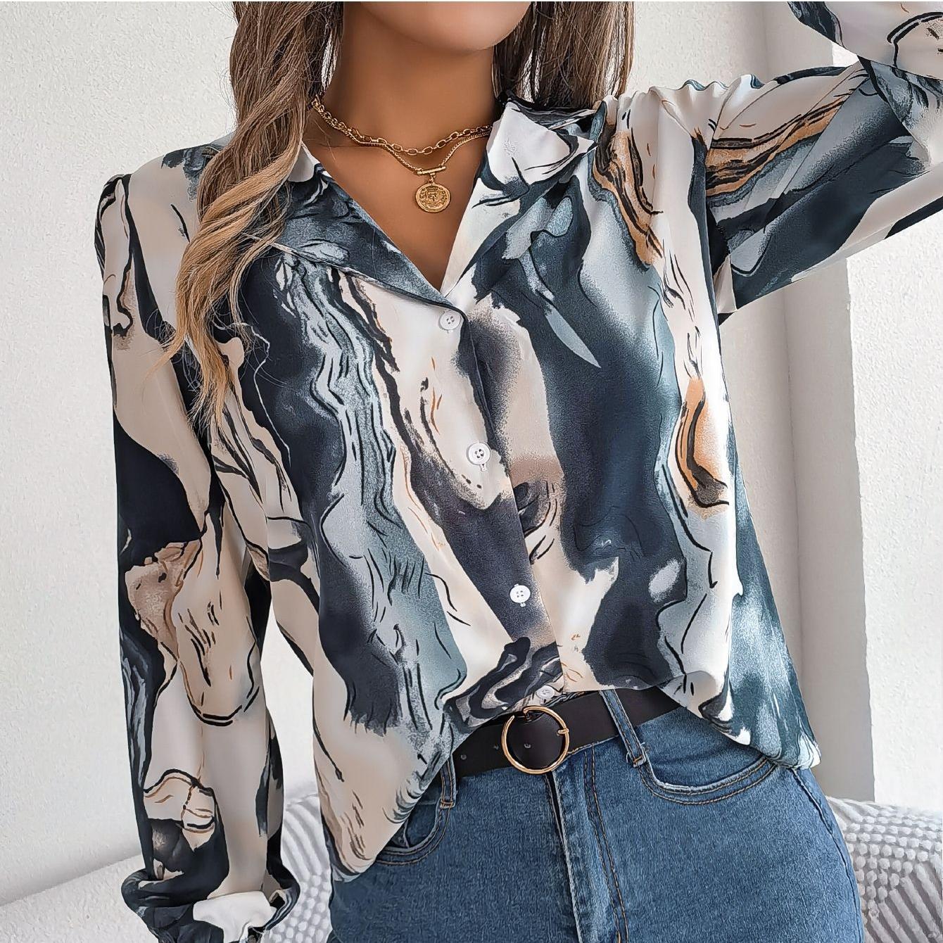 

GMXIA Женская модная повседневная рубашка с длинным рукавом и воротником, блузки и рубашки в контрастную полоску XL синий