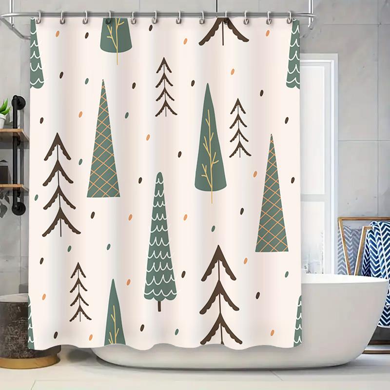 

Vintage Christmas Trees Shower Curtain Set Green Forest Decor With Pine Cones For Bathroom Decor In White Waterproof Fabric (Siz W60H190(CM)-1 Pcs