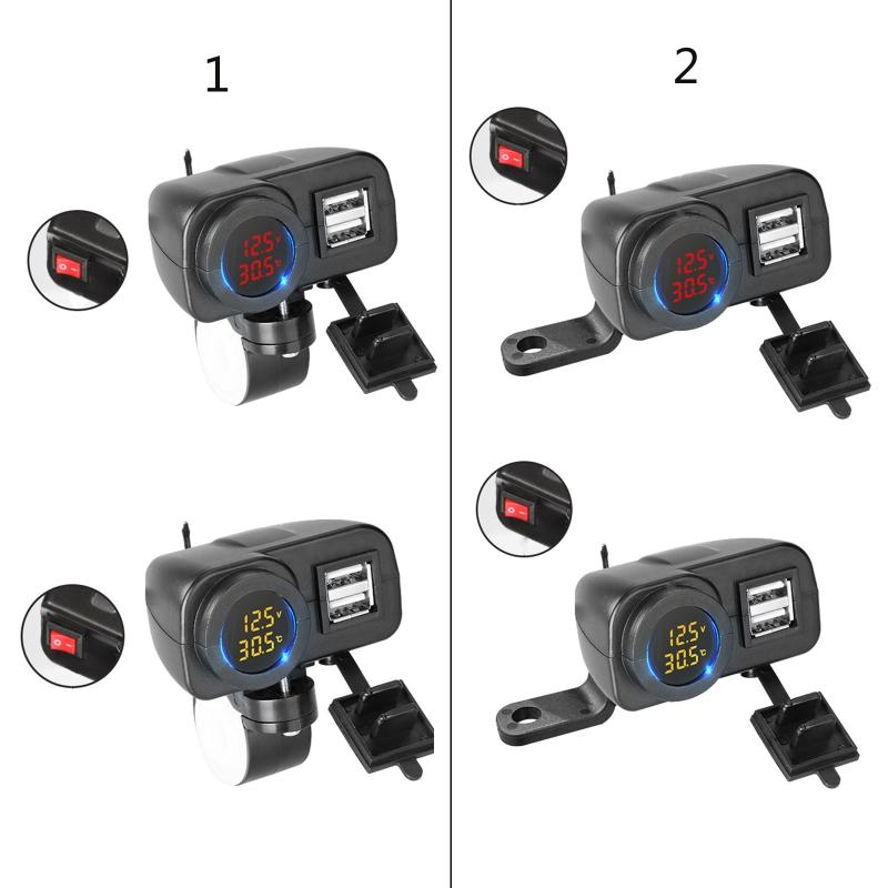 Quick Charge 18W Car Dual USB Charger QC3.0 Waterproof with Voltmeter Thermometer for 12V/24V Motorcycle ATV Boat Marine