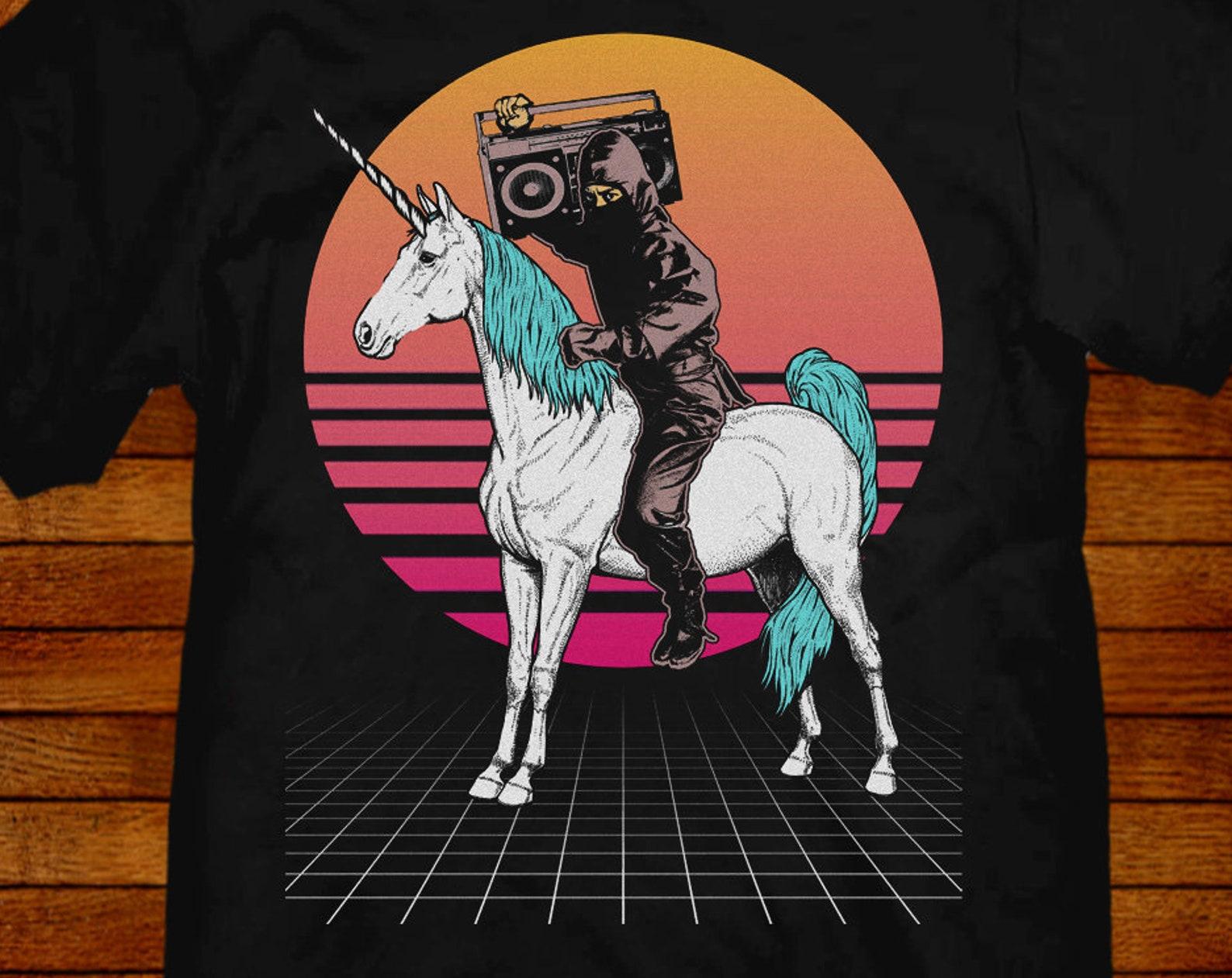 80S T shirt: Retro 80s Funny Ninja Unicorn Tee 3XL
