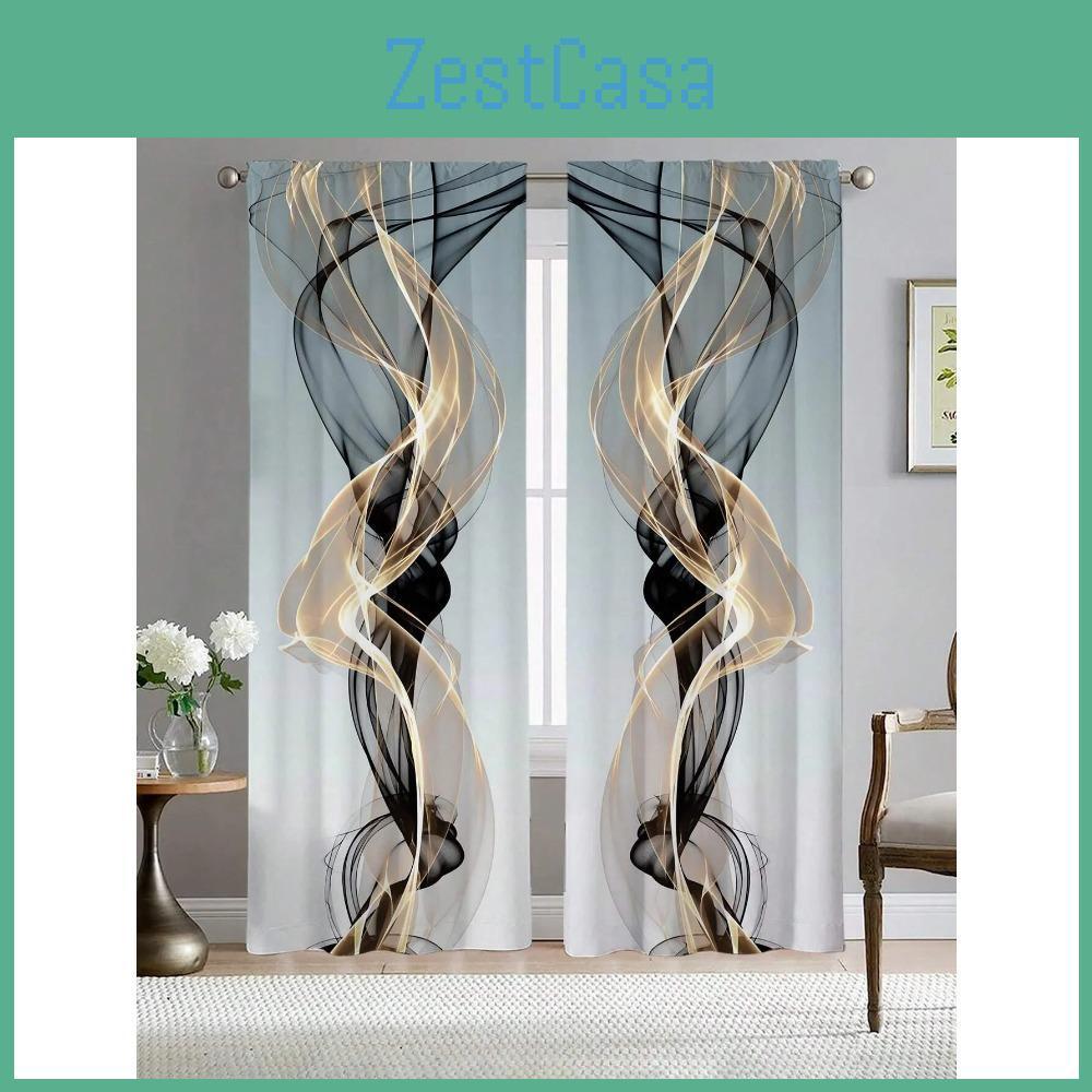 Modern Style 2pcsset Fashion Abstract Line Art Print Curtainsuitable For Bedroom Office Kitchen Living Room Study Home Decor