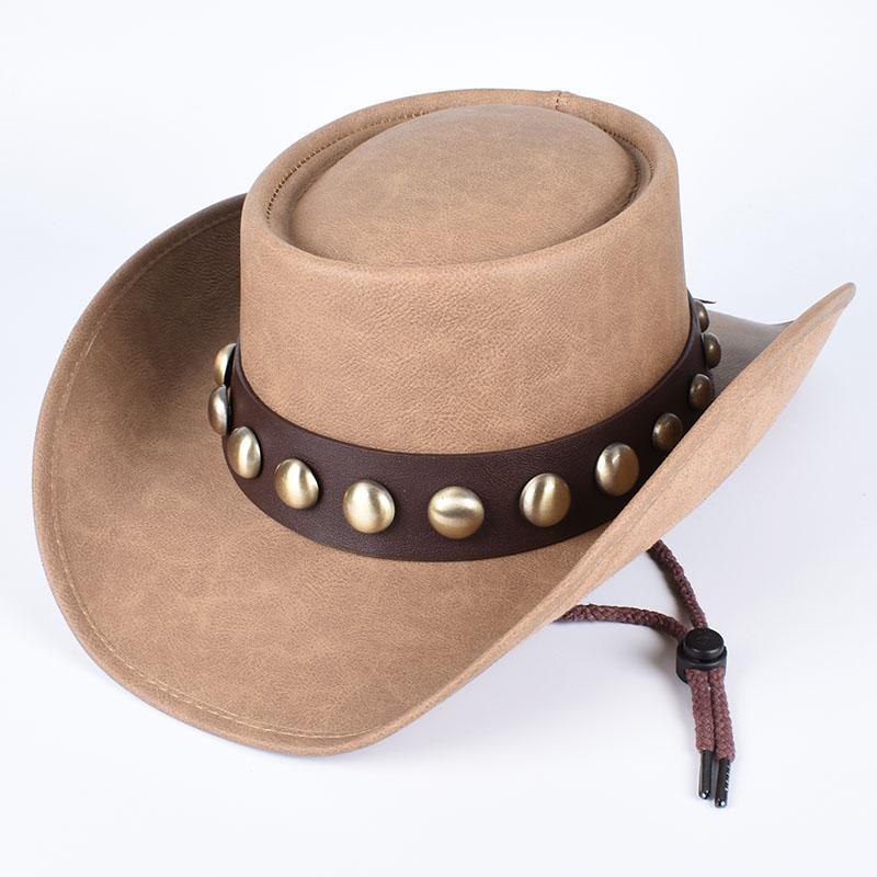 Högkvalitativ Western Cowboyhatt Herr Dam Mode Jazzkeps Cool Vintage Utomhus Konstläder Cowgirlhattar Vindtåliga Kepsar