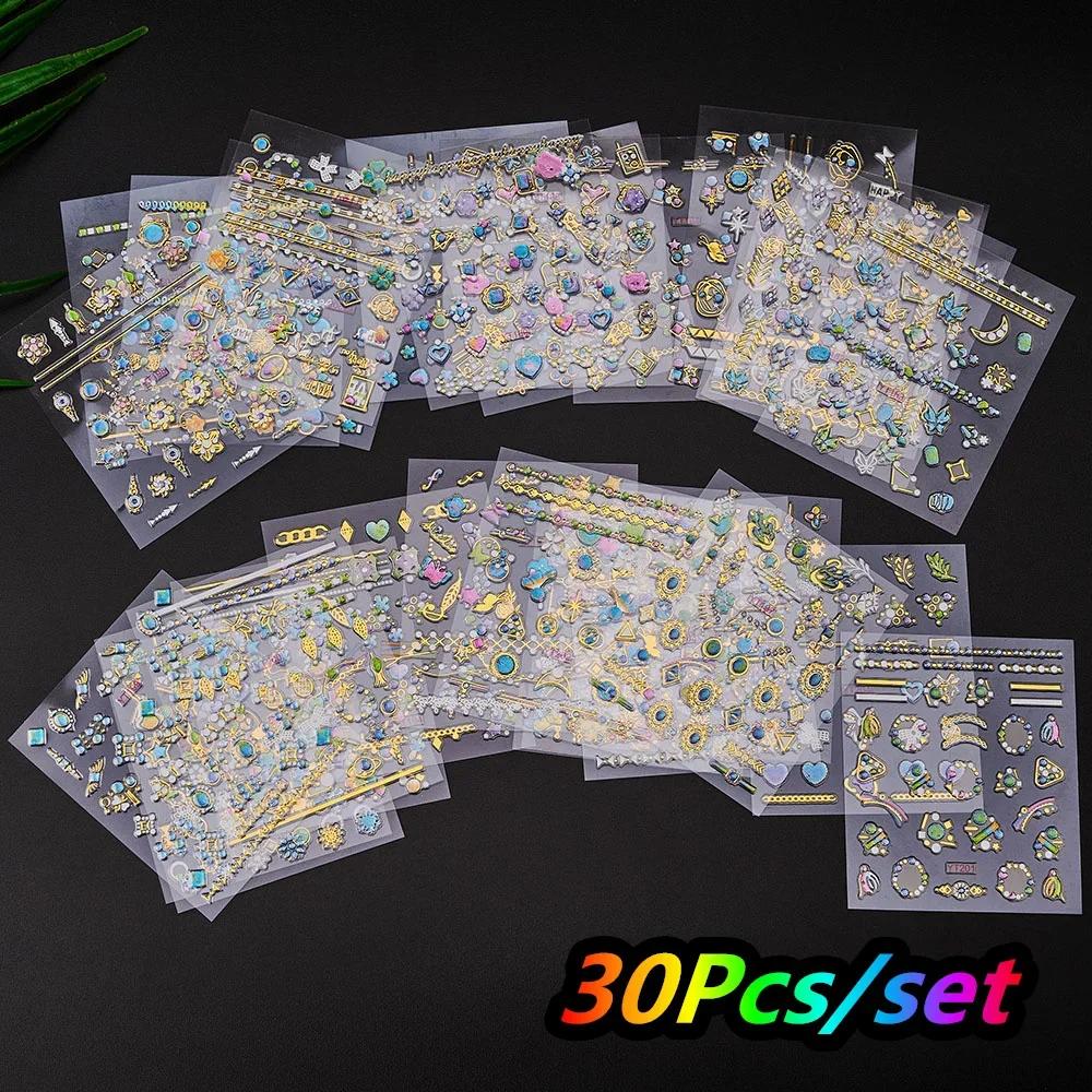 30 Stück Weihnachten Geprägt Glitzer 5D Nagelaufkleber 6*5cm Elch Schneeflocke Bär Schneemann Xmas Aufkleber Winter Maniküre Glitzer Aufkleber