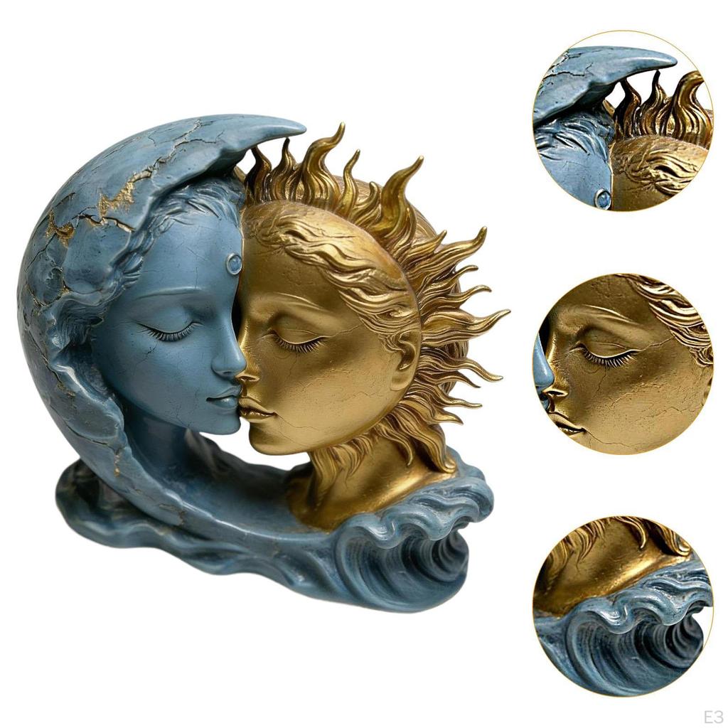 Figurina Luna Blu Sole Dorato Scultura d'Arte Moderna Oggetti da Collezione Ornamento da Tavolo per Anniversario