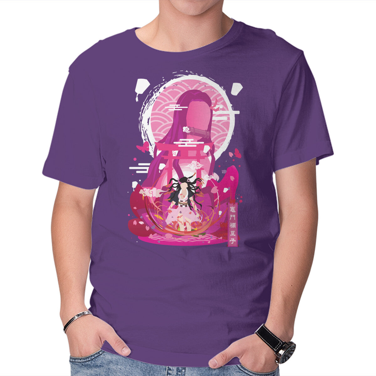 Unisex Crew Neck T-Shirt Nezuko Negative Space Graphic Short Sleeve Casual Tee XXL