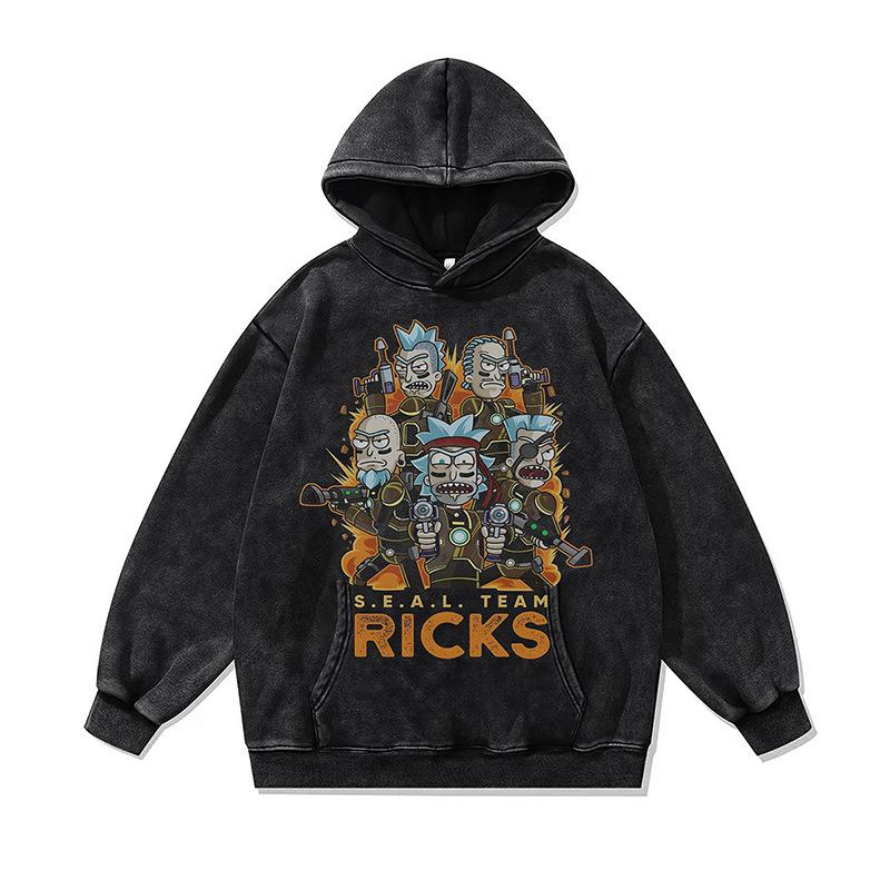 Cartoon Digital Direct Injection Printing Hooded Sweater Oversize Retro Washed Old Hoodie For Men And Women