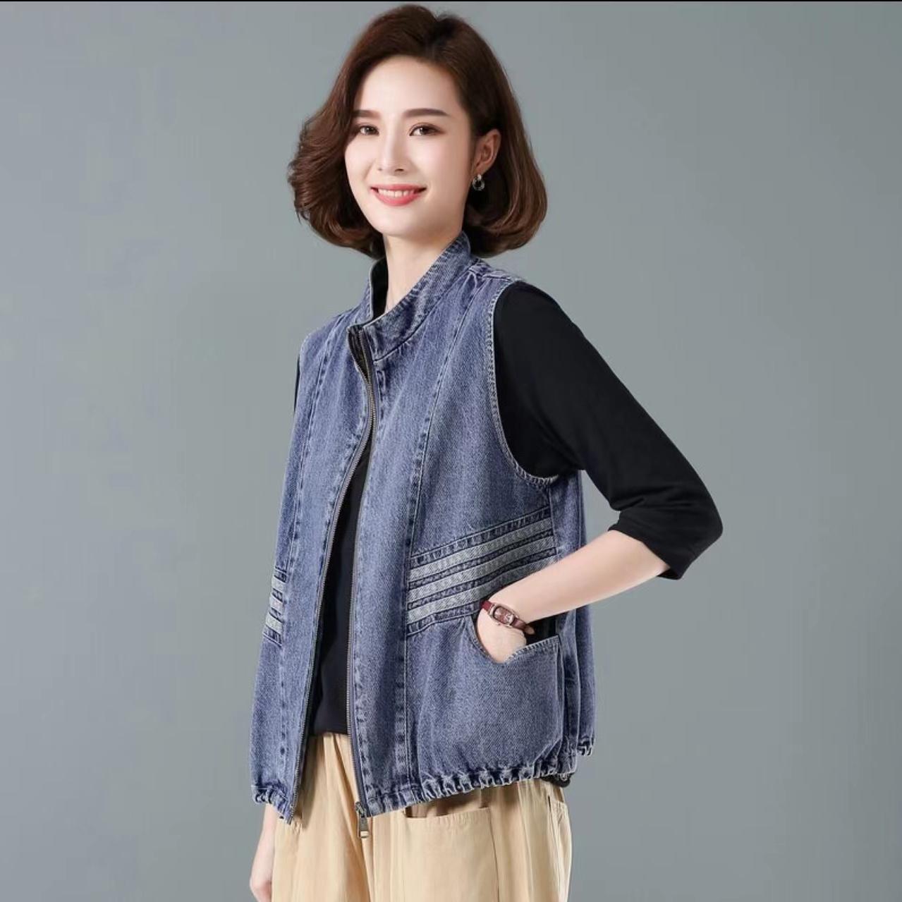 

Куртка для мам среднего возраста WTEMPO, джинсовый жилет, женская короткая жилетка на весну и осень L