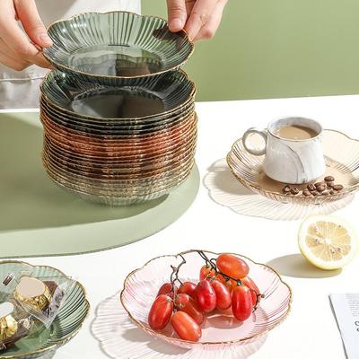 Simple Glass Plate Modern Transparent Decorative Fruit Salad Plates Afternoon Tea Dessert Organizer Home Kitchen Tableware