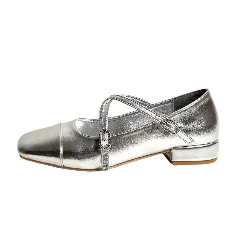 French Dress High Heels Fairy Thick Heel Mary Jane Shoes 2025 Summer New Silver Ballet Thick Heel Shoes