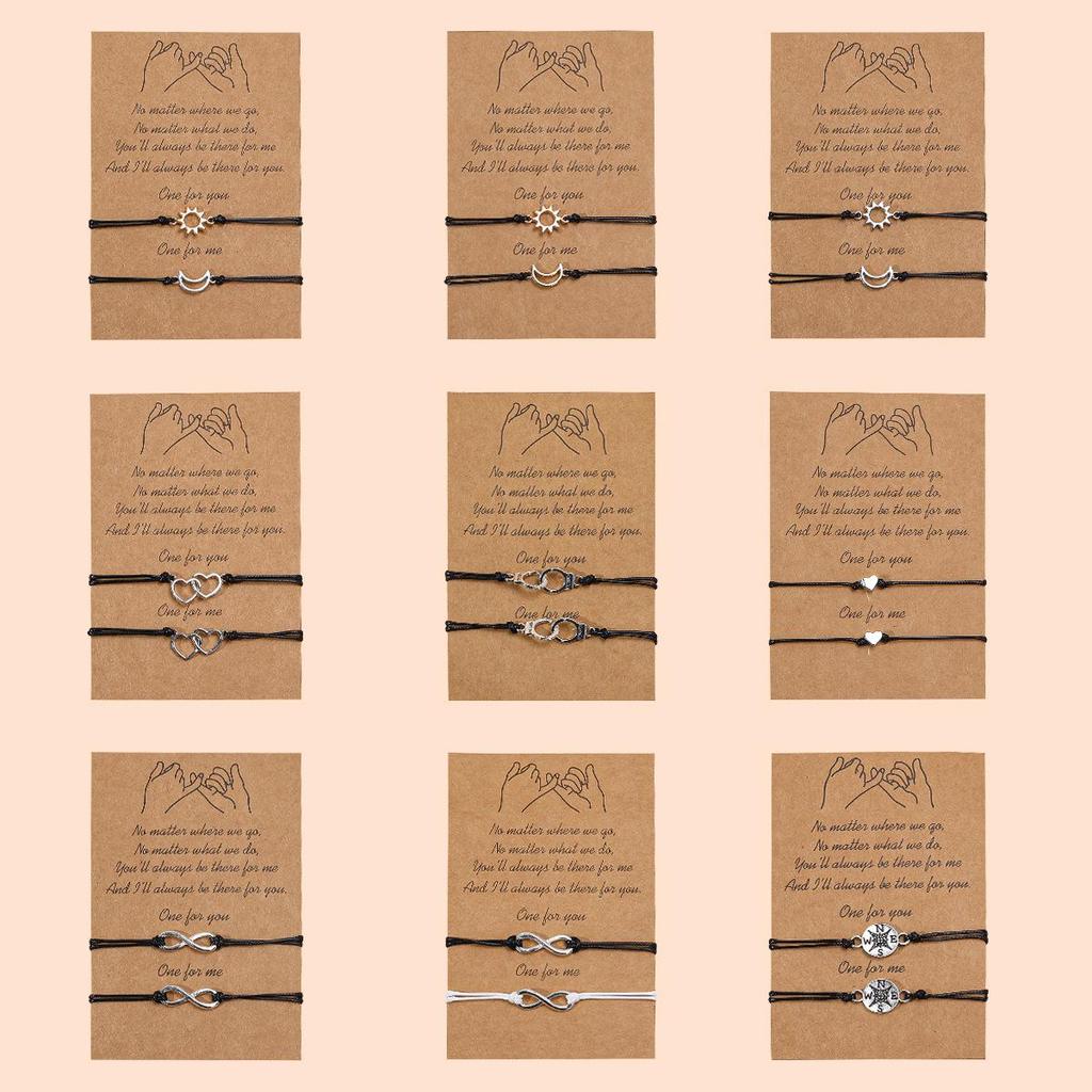 European Style Moon, Sun, Star & Heart Wax Cord Adjustable Couple Bracelet Set