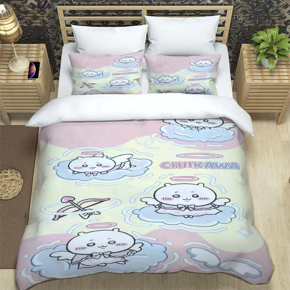 Cartoon Chiikawa Pattern Quilt Cover With Pillowcases 3D Digital Printed Bedding Set Twin Full Queen King Christmas Gift