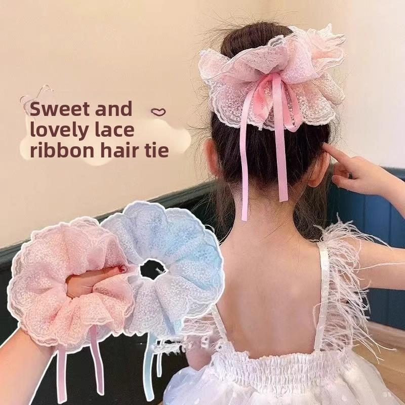 Kids French Lace Drawstring Scrunchies: Cute Hair Bows for Girls’ Bun Hairstyles, Soft Elastic Hair Ties for Toddlers’ Ponytails
