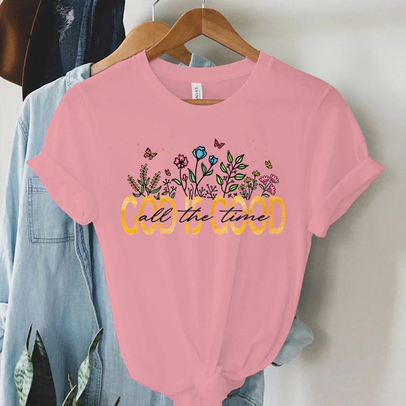 God Is Good All The Time Graphic T Shirt Women Vintage Boho Religious Christian TShirts Retro Aesthetic Jesus Tshirts Faith Top