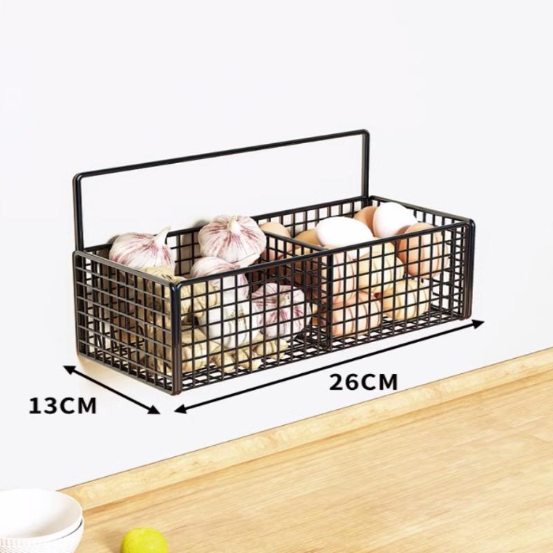 1/2/3 Grid Onion Ginger Garlic Kitchen Shelf Wall Hanging Condiments Spice Vegetable Fruit Storage Rack Drain Basket Punch-Free