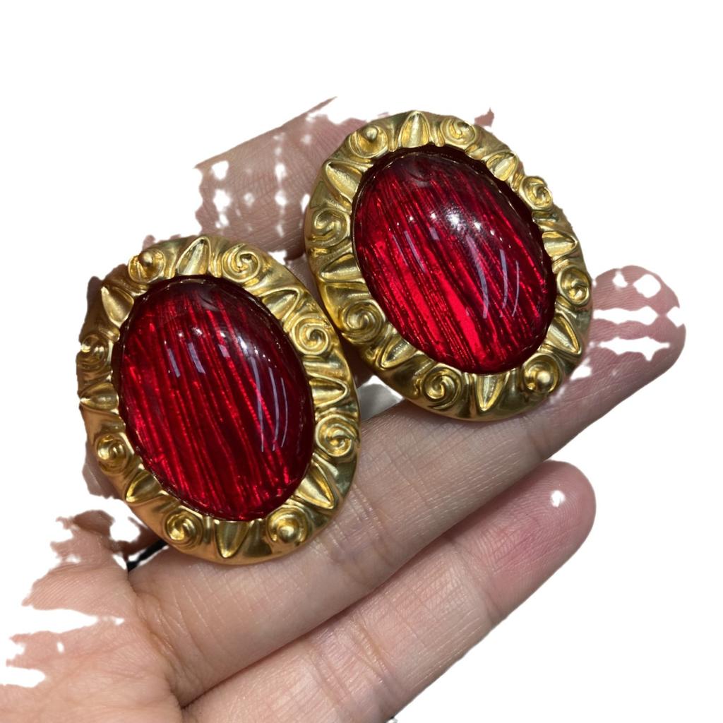 Italian Celebrity Personality Necklace Court Noble Red Glazed Necklace Set Big Red Earrings Jewelry
