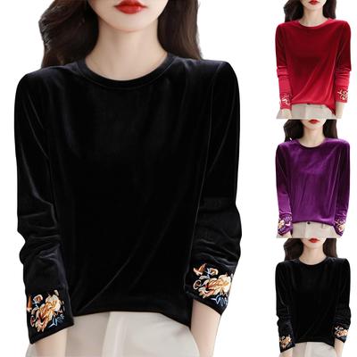 Women's Fashion Round Neck Velvet Undershirt, Loose T-Shirt Top For Layering