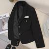 Women's Black Short Suit Jacket, Small Size - 2024 Autumn New College Style, Casual Streetwear