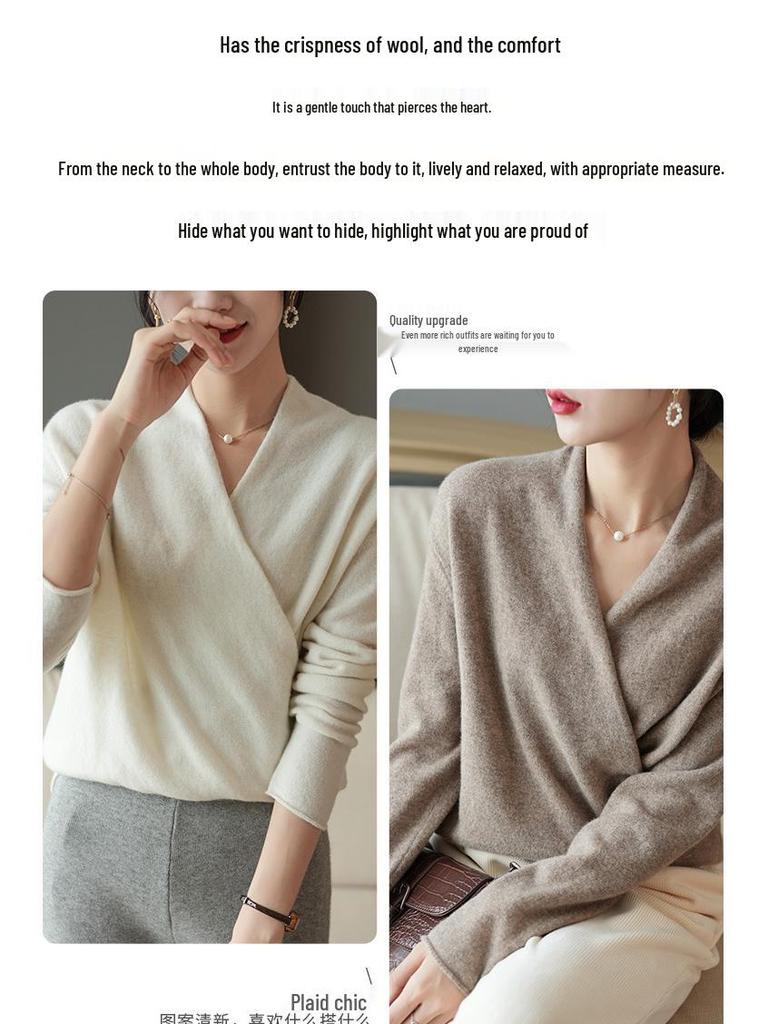 Chic Wool Knit V-Neck Cardigan: Casual, Loose Fit, Slimming, Long Sleeve Sweater for Women (Autumn/Winter)