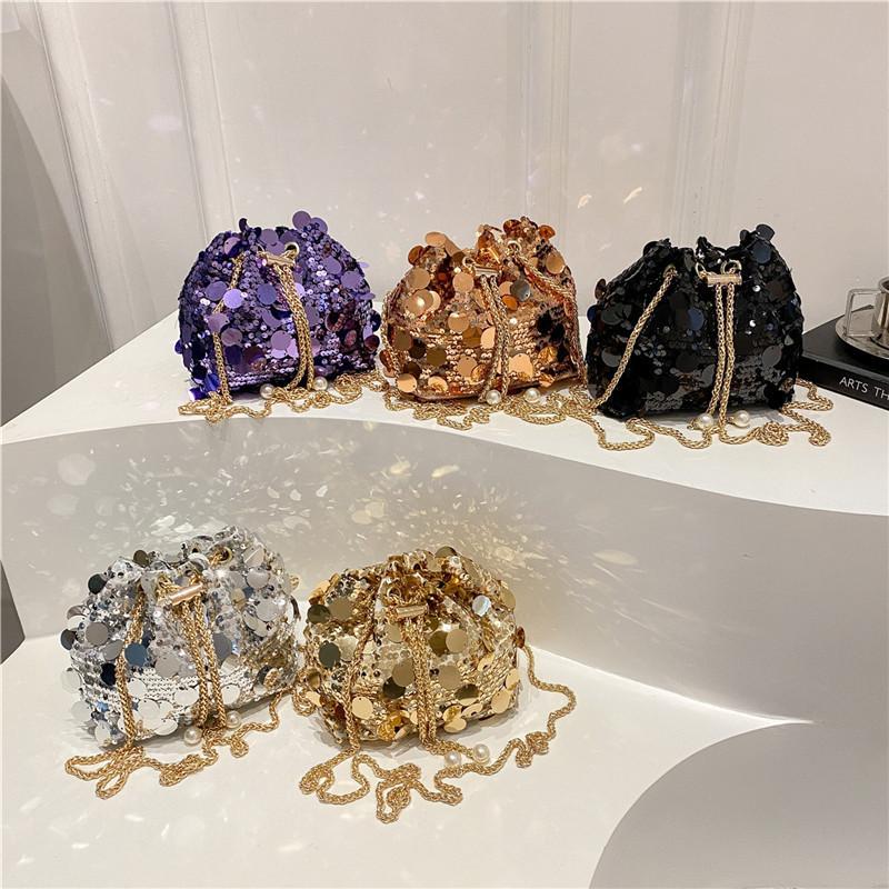 Design Fashion Sequins Women Single Shoulder Chain Bucket Bag Tassel With