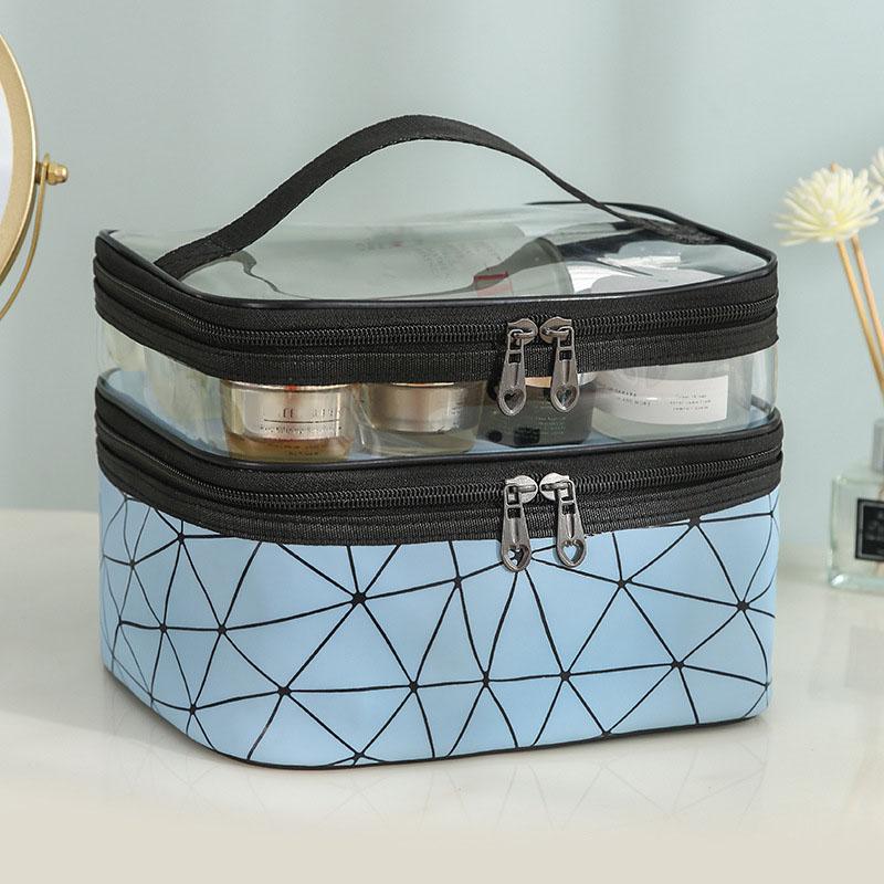 Large Capacity Double Layer Makeup Bag Portable Toiletry Bag with Compartment Travel Makeup Bag for Women Travel Essentials