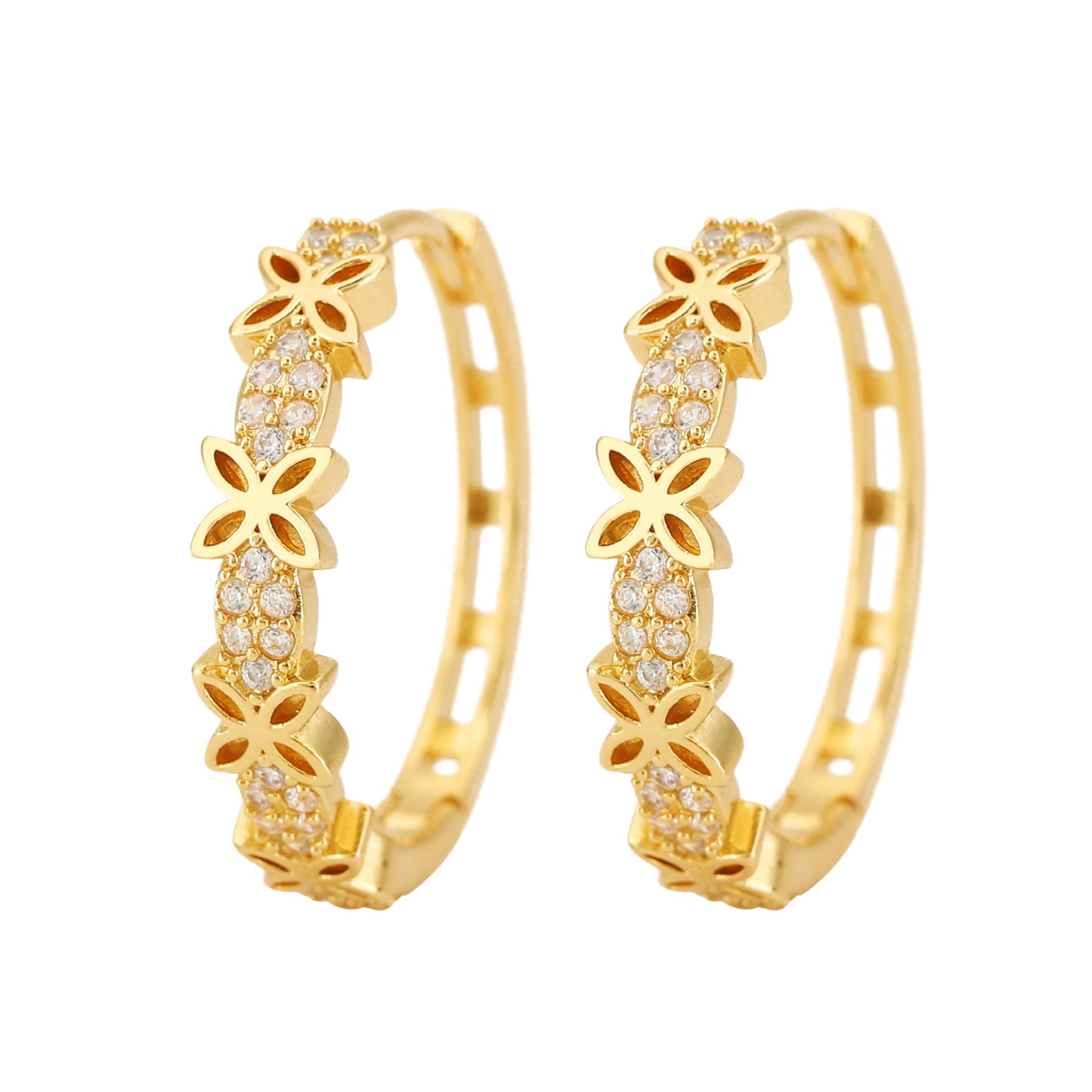 Yanbai Golden Zirconia Hoop Earrings – Chic and Versatile Style