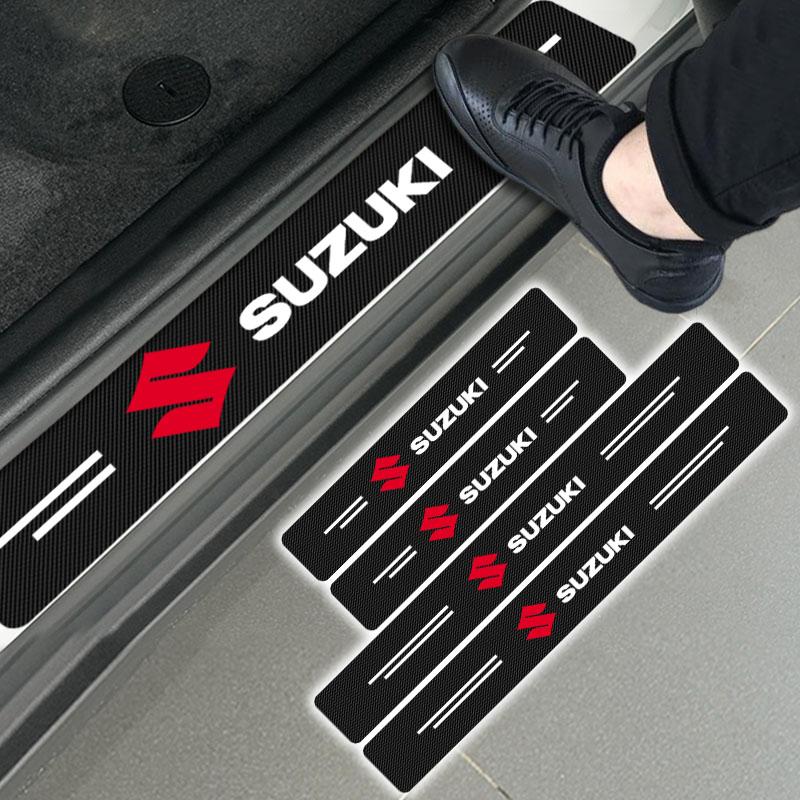 4Pc Car Door Plate Carbon Fiber Threshold Protector Sticker for Suzuki Jimny GW250 Samurai Vitara Swift Baleno SX4 Ignis Alto Splash Swace