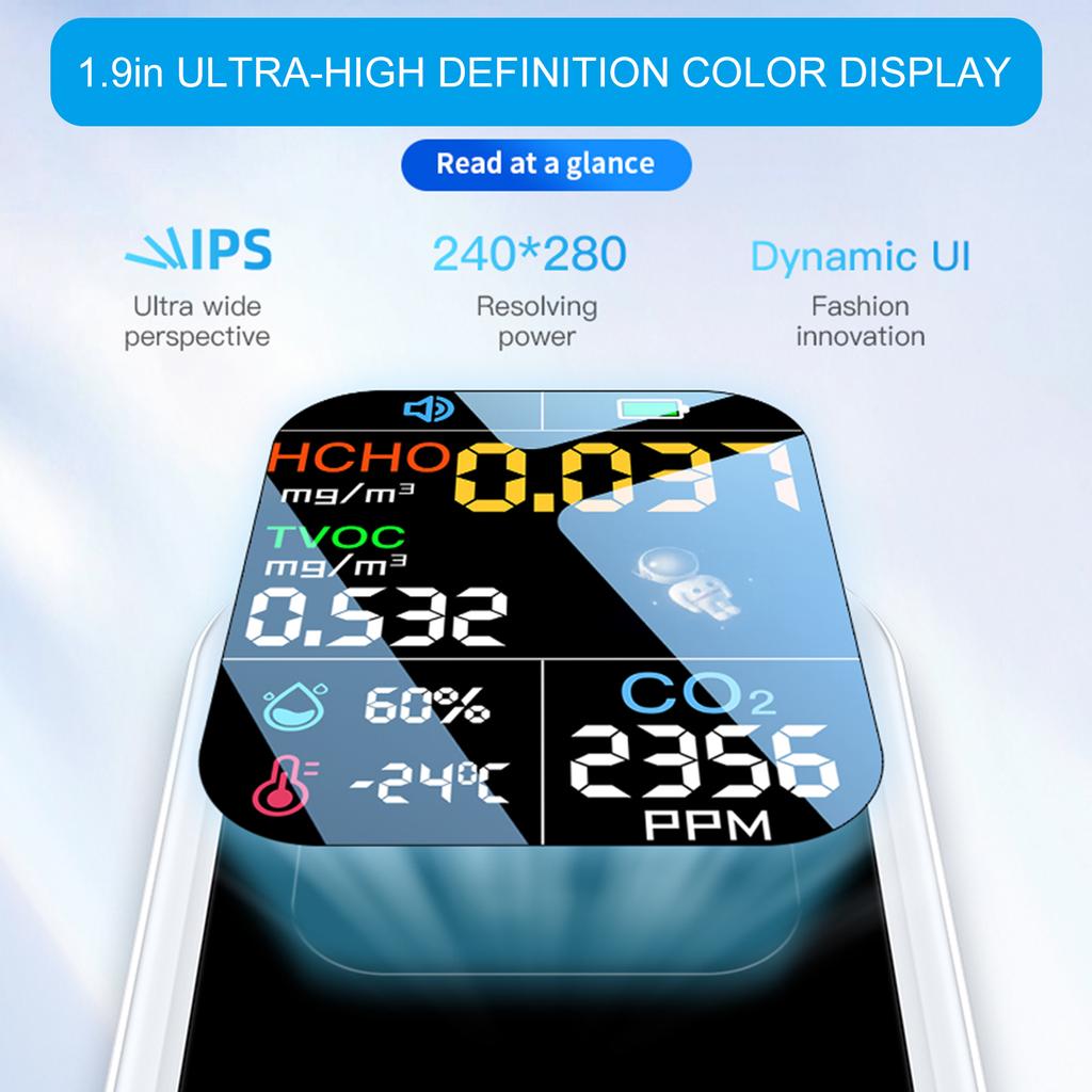 Portable Air Quality Monitor with CO2 Temperature & Humidity Detection Compact Indoor Air Quality Test for Homes Office