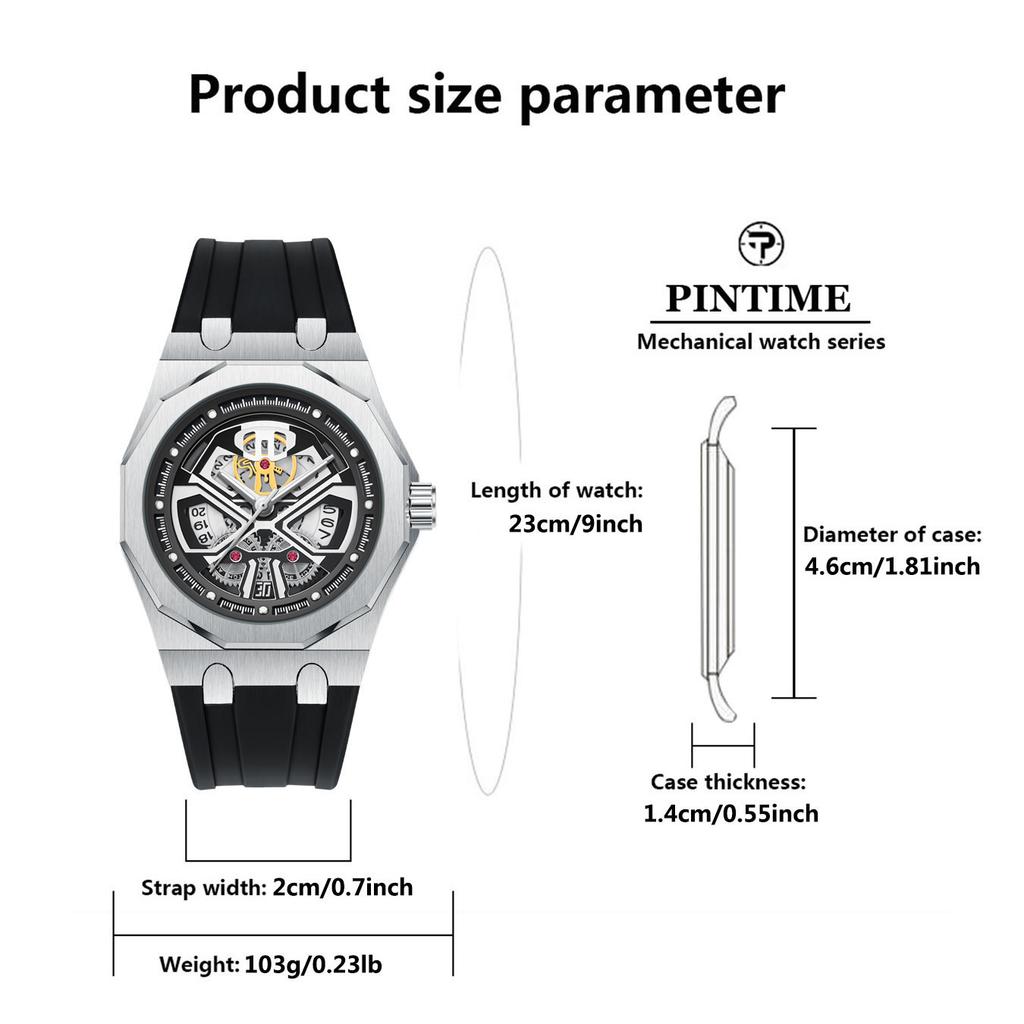 Men's Large Quartz Watch Black Warrior 12-Sided Case Hollowed-Out Face Silicone Strap Crafted with Precision Quartz Movement