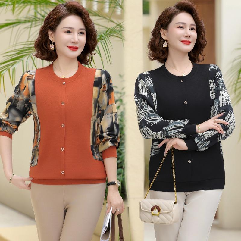 Middle-aged and Elderly Women's Bottoming Shirts Spring Fashionable Shirts New Middle-aged Gauze Sleeve Tops