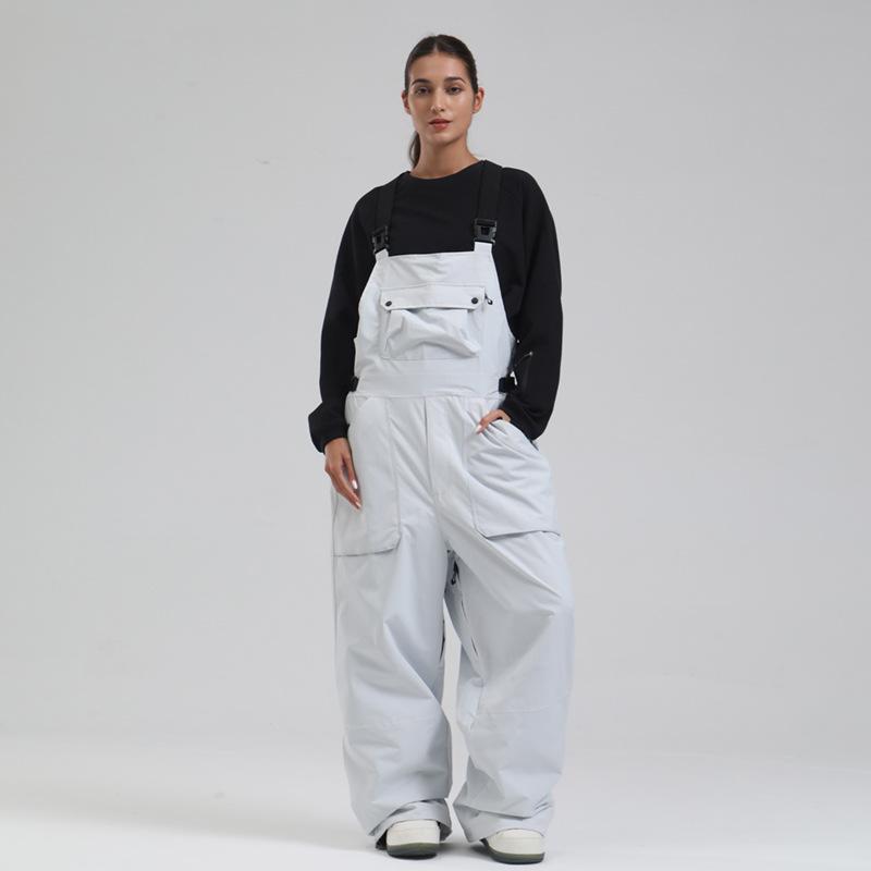 Outdoor Ski Bibs for Women and Men Breathable Loose Fit Skiing Snow Bibs Pants Waterproof Snowboarding Pants Unisex Insulated Warm Snowboard Overalls