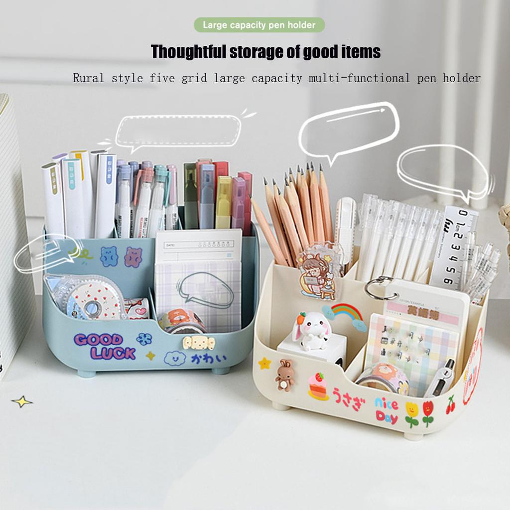 Stolní držák na pero Kawaii Velkokapacitní roztomilý úložný box na psací potřeby Kreativní kreslený držák na tužky Ins organizér na stůl pro dívky