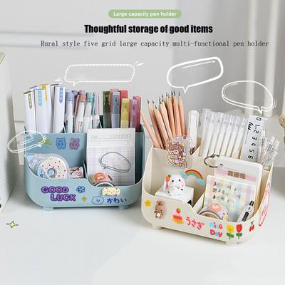 Stolní držák na pero Kawaii Velkokapacitní roztomilý úložný box na psací potřeby Kreativní kreslený držák na tužky Ins organizér na stůl pro dívky