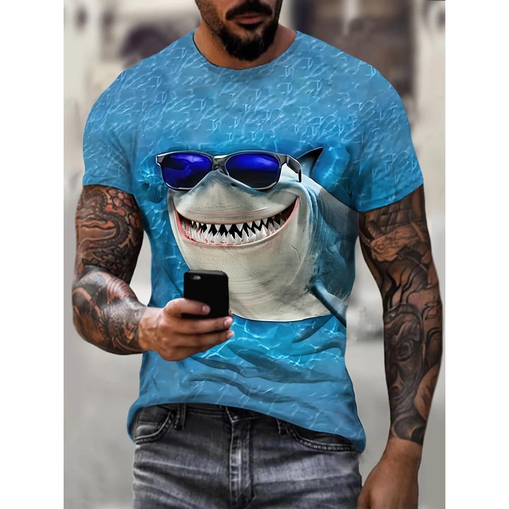 Funny Ai Shark Pattern T Shirt For Men Marine Animal 3D Printed Tees Tralalero Tralala Short Sleeve Round Neck Tops T-Shirts