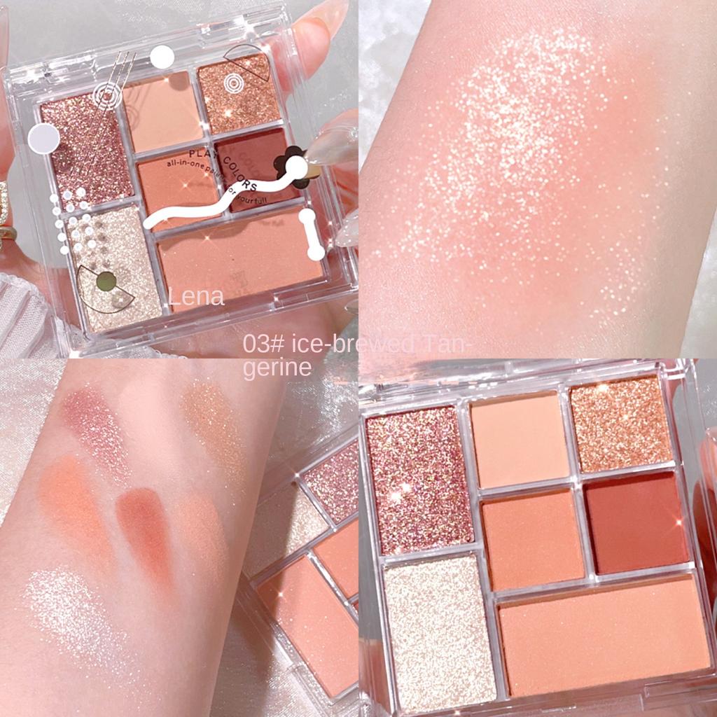 Transparente siebenfarbige Lidschatten-Palette, perlmatt, große, erdige Farbfixierung, All-in-One-Palette, Fixierpalette, Lidschatten-Palette