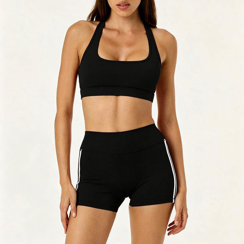 Sports Tight Yoga Suit with Chest Pad Fitness Bra Women's Outdoor Casual Running Outside Striped Shorts Suit