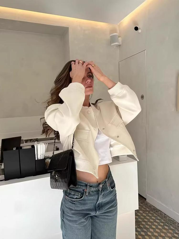 Women Fashion With Pockets Bomber Jacket Coats Vintage Long Sleeve Front Button Casual Female Outerwear Chic Tops