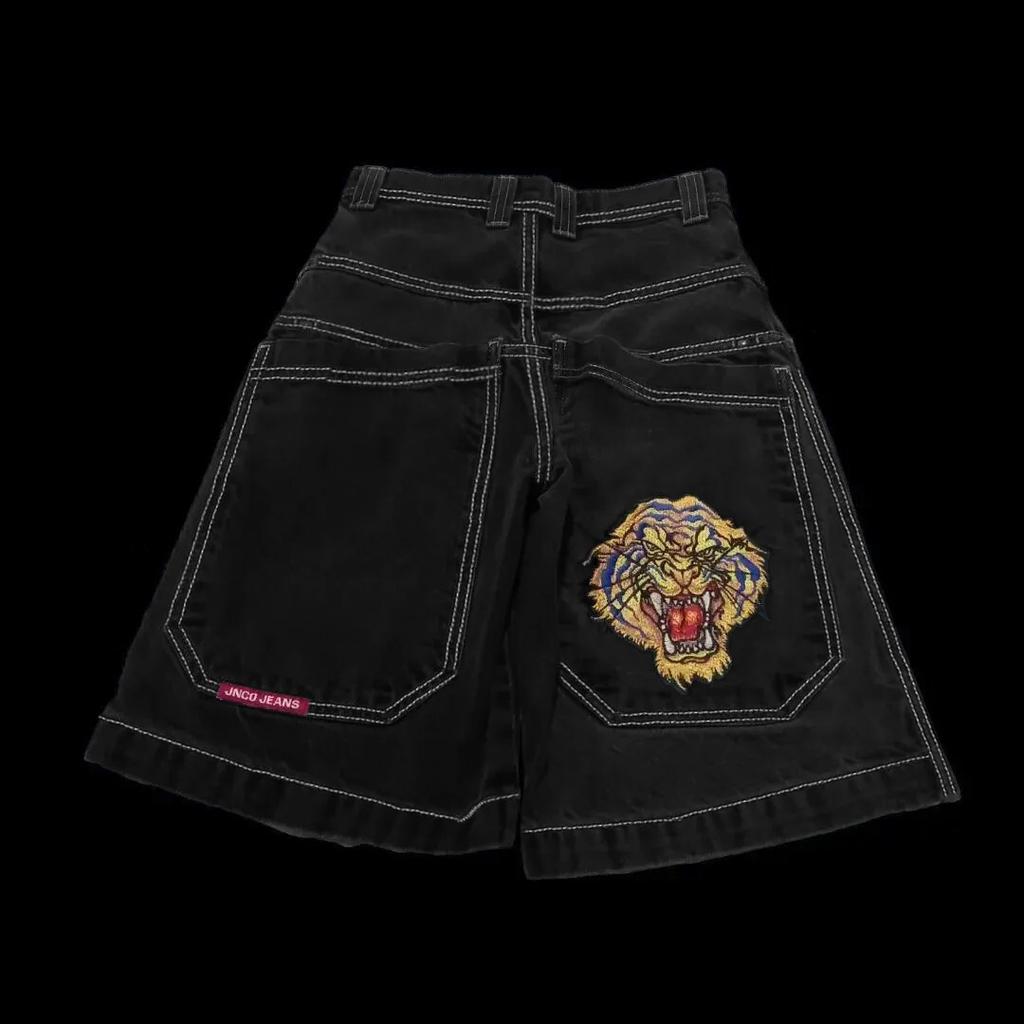 Unisex Y2K Baggy Shorts Vintage American Streetwear Printing Denim Shorts 2000s Hip Hop Men Women Casual Basketball Shorts