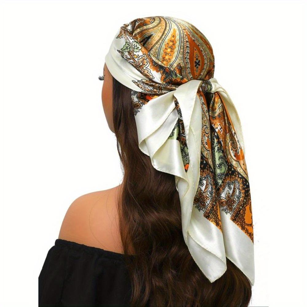 Female Bohemian Style Paisley Printed Square Scarf, Vintage Fashion Headscarf, Fashion Hair Accessories For Women And Girls