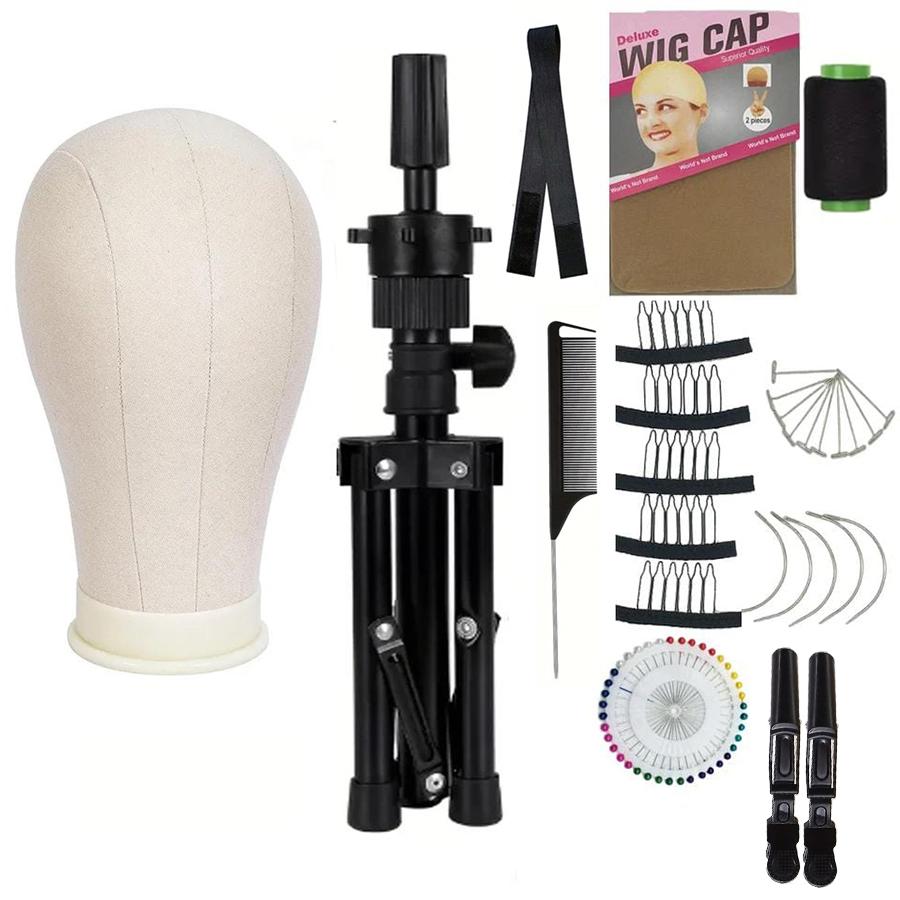 

22 Inch Canvas Wig Head Stand, Wig Stand Tripod with Head, Mannequin Head for Wigs, Manikin Canvas Block Set Making Display 2028 білий