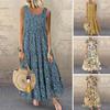 Women Maxi Dress Sleeveless Flower Printed Loose Hem A-line Large Swing Dress-up Patchwork Ankle Length Plus Size Beach Dress Female Clothes